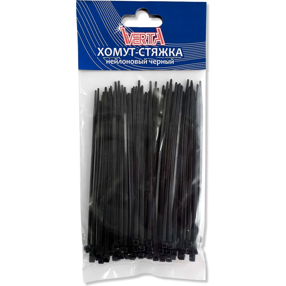 Нейлоновый хомут-стяжка VERTA 4,8х300 мм черный 1уп/100шт VS-48-300B ...
