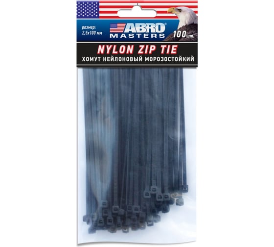 Нейлоновый хомут ABRO INDUSTRIES INC морозостойкий 2,5 х 100 мм 100 шт. Abro ZTB-2510-R