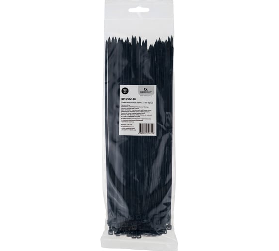 Пластиковые стяжки Cablexpert 250 мм х 3.6 мм чёрные NYT-250x3.6В