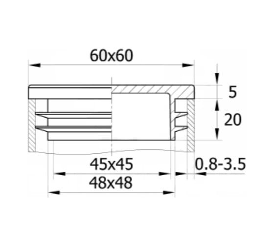 Квадратная заглушка IVK group 60х60 мм 60-60ПЧН
