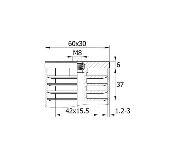 Прямоугольная заглушка IVK group 30х60 мм 30-60М8ЧН