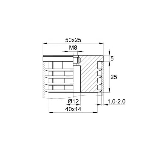 Прямоугольная заглушка IVK group 25х50 мм 25-50М8ЧН