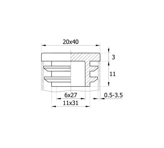 Прямоугольная заглушка IVK group 20х40 мм 20-40ДЧН