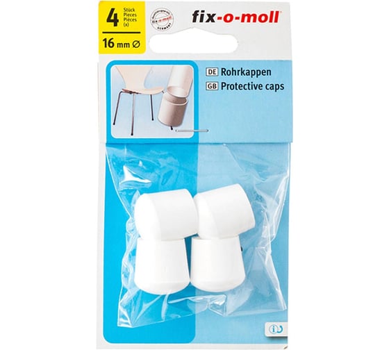 Защитный наконечник для мебельных ножек Стройбат fix-o-moll 16 мм, белый, 4 шт. 246180