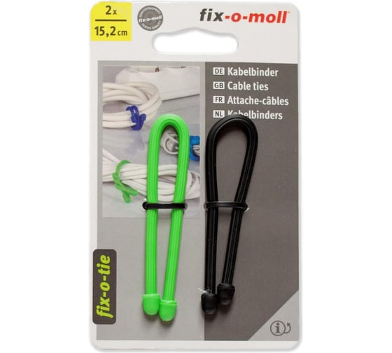 Cтяжка для кабеля Стройбат fix-o-moll 15.2 см, черная/зеленая, 2 шт. 375250