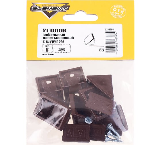 Мебельные уголки с пластиковым шурупом Element дуб 6 шт 554050