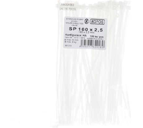 Хомут (кабельная стяжка) KOPOS PA6.6 полиамид. SP 160х2.5 HA, белый SP 160X2.5_HA
