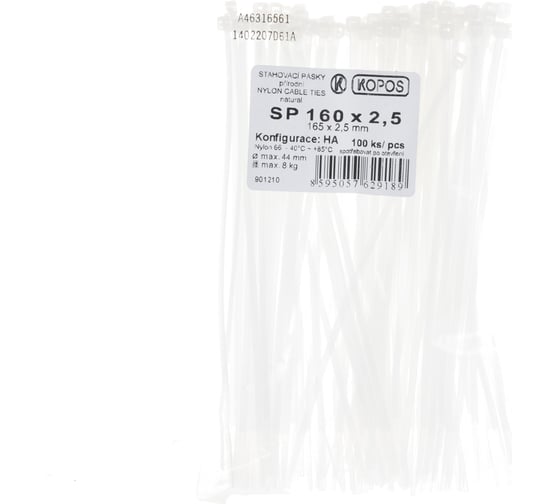 Хомут (кабельная стяжка) KOPOS PA6.6 полиамид. SP 160х2.5 HA, белый SP 160X2.5_HA 1