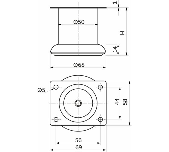 Опора мебельная металлическая AKS TB019 (B140) d50, h80, хром 34289