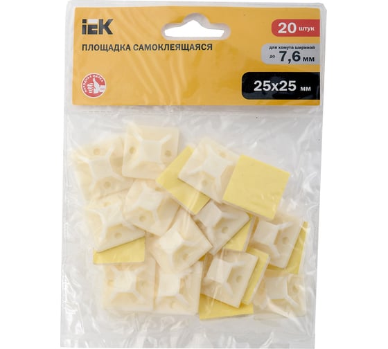 Самоклеящаяся площадка под хомуты IEK 25x25 белая 20 шт. ИЭК UHP30-25-020