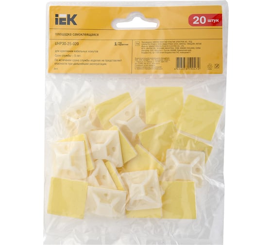 Самоклеящаяся площадка под хомуты IEK 25x25 белая 20 шт. ИЭК UHP30-25-020