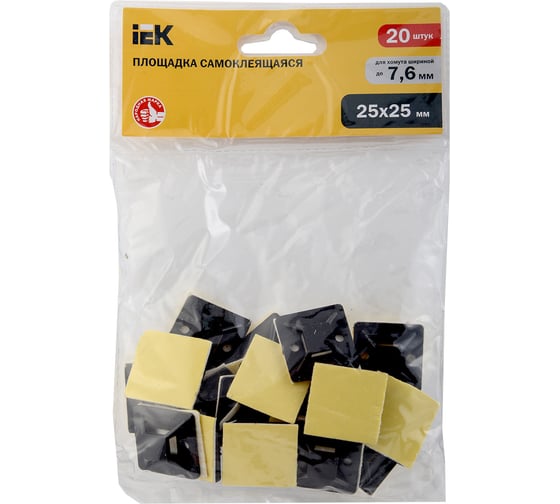 Самоклеящаяся площадка под хомуты IEK 25x25 черная 20 шт. ИЭК UHP31-25-020