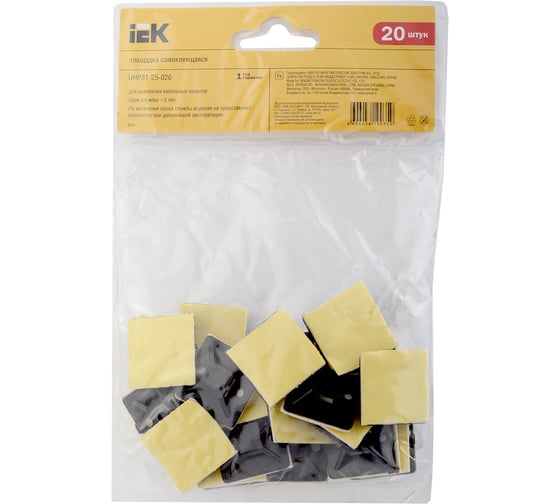 Самоклеящаяся площадка под хомуты IEK 25x25 черная 20 шт. ИЭК UHP31-25-020