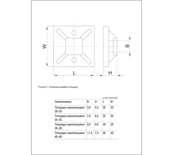Самоклеящаяся площадка под хомуты IEK 30x30, 100 шт. UHP30-30-100