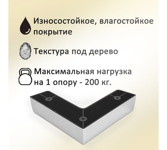 Опора угловая ЭЛИМЕТ 4 шт., H40, L150, хром глянцевый БП-00003865