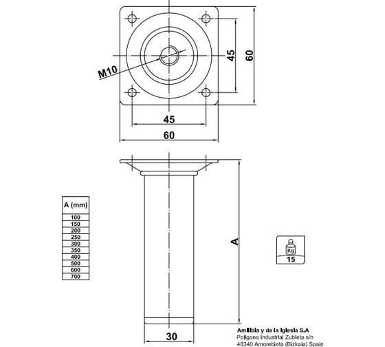 Мебельная ножка Amig серебро 4-30х150 PL