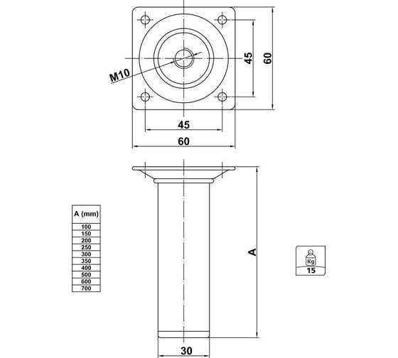Мебельная ножка Amig черная 4-30х350 NE