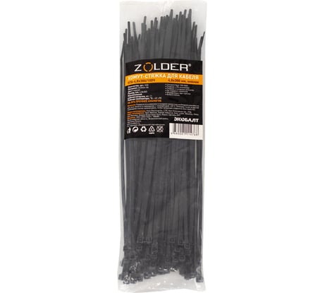 Стяжка для кабеля ZOLDER 300х4,8 мм нейлон, черная, 100 шт. HTA-4,8х300/100Ч