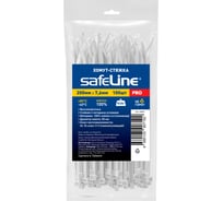 Хомут-стяжка кабельная нейлоновая Safeline, 200 мм × 7,6 мм, 100 шт., белый 24840