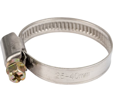 Червячный хомут РОССНА 25х40 мм 1 5/8" нержавеющая сталь, винт, 5 шт. Р860715 DIY