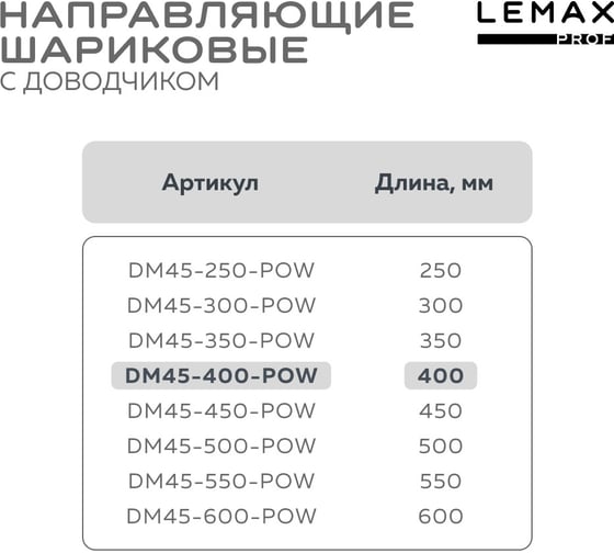 Шариковые направляющие Lemax prof полного выдвижения push-to-open, 45/400 мм DM45-400-POW