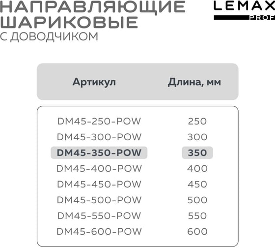 Шариковые направляющие Lemax prof полного выдвижения push-to-open, 45/350 мм DM45-350-POW