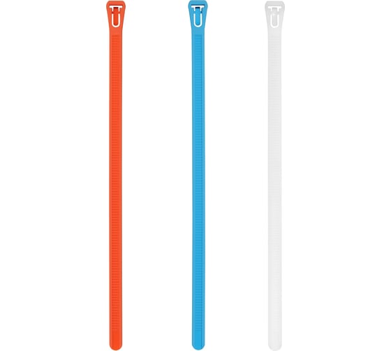 Многоразовая стяжка ЕВРОПАРТНЕР PRM белый, голубой, оранжевый 7,5х200 15 шт. S19 0043 9 1