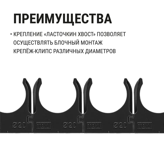 Крепеж-клипса TDM ELECTRIC для трубы 20 мм, для прямого монтажа