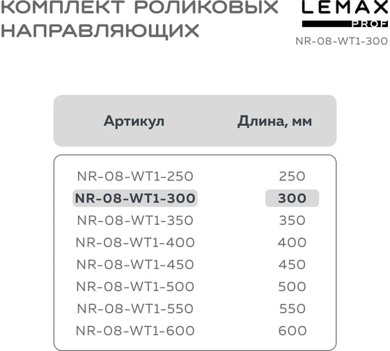 Роликовые направляющие Lemax PROF комплект, 300 мм, толщина 0.8 мм, белый NR-08-WT1-300