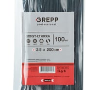 Хомут стяжка GREPP 2.5x200 мм нейлон белый/черный, 100 шт. 166-005