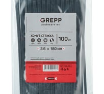 Хомут стяжка GREPP 3.6x180 мм нейлон белый/черный, 100 шт. 166-008
