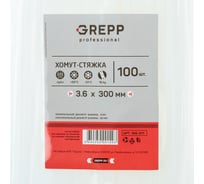 Хомут стяжка GREPP 3.6x300 мм нейлон белый/черный, 100 шт. 166-011