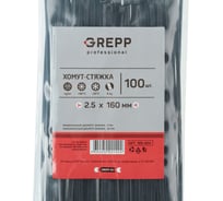 Хомут стяжка GREPP 2.5x160 мм нейлон белый/черный, 100 шт. 166-004