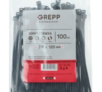 Хомут стяжка GREPP 3.6x120 мм нейлон белый/черный, 100 шт. 166-006