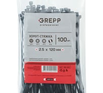 Хомут стяжка GREPP 2,5x120 мм нейлон белый/черный, 100 шт. 166-002