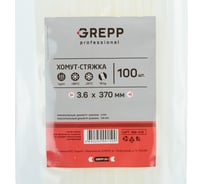 Хомут стяжка GREPP 3.6x370 мм нейлон белый/черный, 100 шт. 166-012