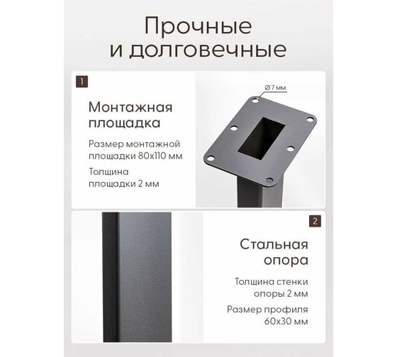 Ножка мебельная Primo&Mensa опора для стола, металл, 60x30 мм, высота 74 см, цвет темно-серый PM-N2.7022MPM