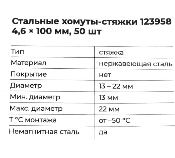 Стальные хомуты-стяжки Gigant нержавеющие 4,6х100мм 50шт. 123958