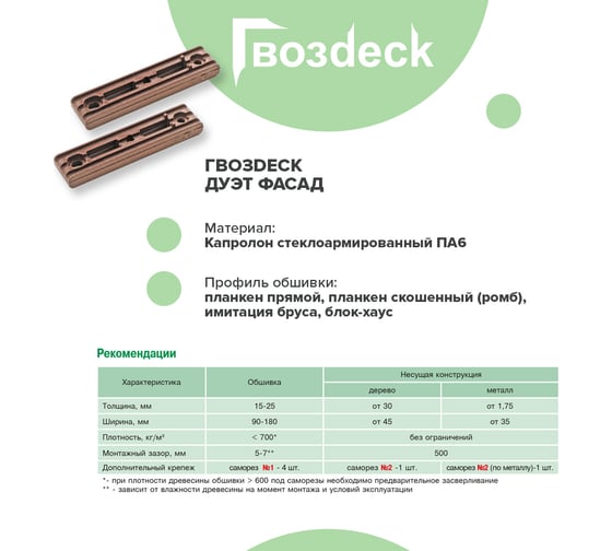 Крепеж Гвозdeck Duet Fasade, PA6 Упаковка 100 пар 10090000PA00WG08