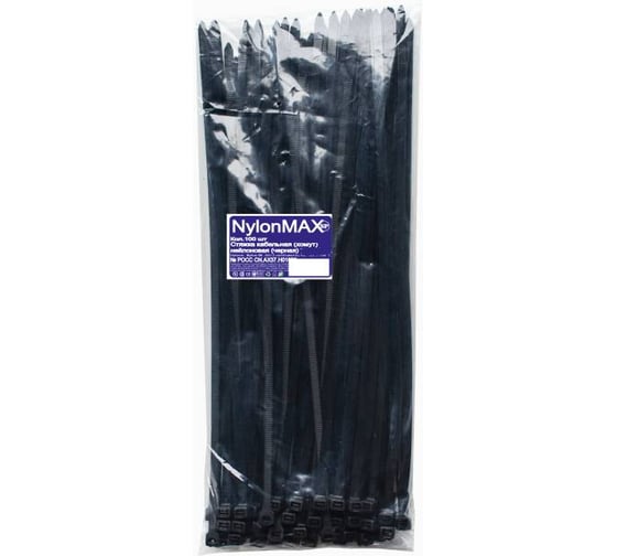 Стяжка кабельная (хомут) Nylon Max нейлоновая, 9x450, черный, 100 шт. TY-9x450bk 1