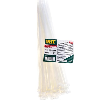 Нейлоновые хомуты для проводов FIT белые, 100 шт., 4,8х250 мм 60375