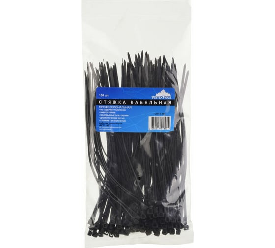 Нейлоновые стяжки vertextools 3х150, черный, 100 шт. СНЧ-3-150