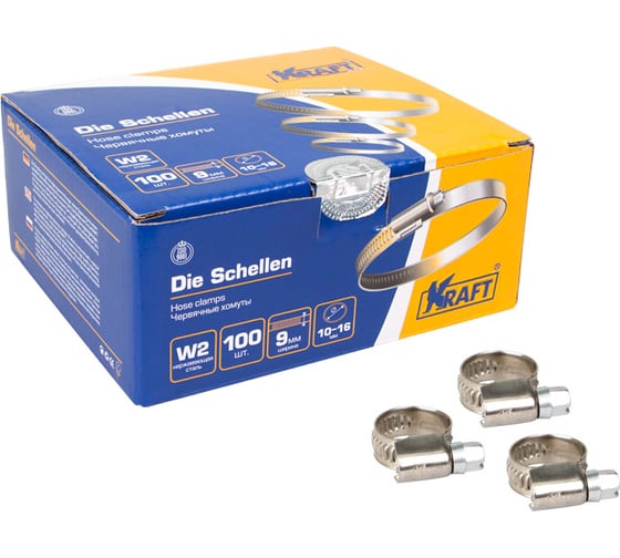 Хомут KRAFT 10-16 мм, нержавеющая сталь, уп. 100 шт. KT 880401