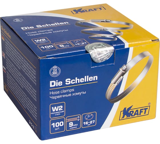 Хомут KRAFT 16-27 мм, нержавеющая сталь, уп. 100 шт. KT 880403