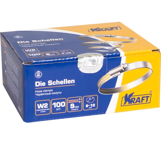 Хомут KRAFT 8-12 мм, нержавеющая сталь, уп. 100 шт. KT 880400