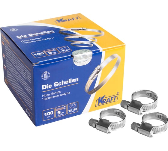 Червячный хомут KRAFT 12-22 мм, уп. 100 шт. KT 880202