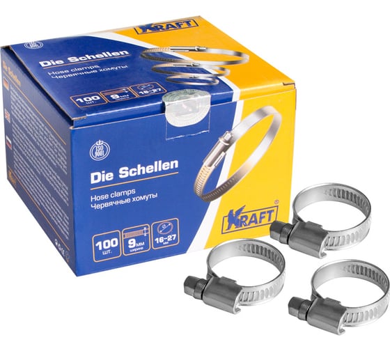 Червячный хомут KRAFT 16-27 мм, уп. 100 шт. KT 880203
