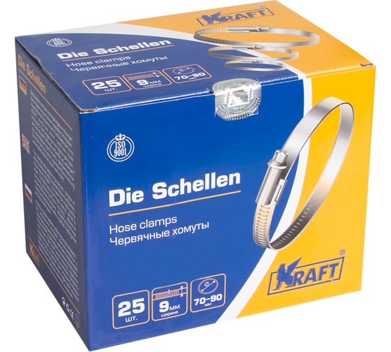 Червячный хомут KRAFT 70-90 мм, уп. 25 шт. KT 880211
