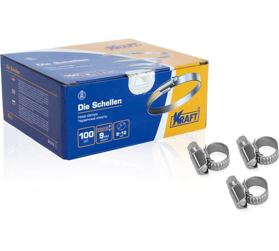 Червячный хомут KRAFT 8-12 мм, уп. 100 шт. KT 880200
