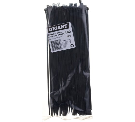 Нейлоновая хомут-стяжка Gigant 3,6х250 черный, 100 шт G/1/5